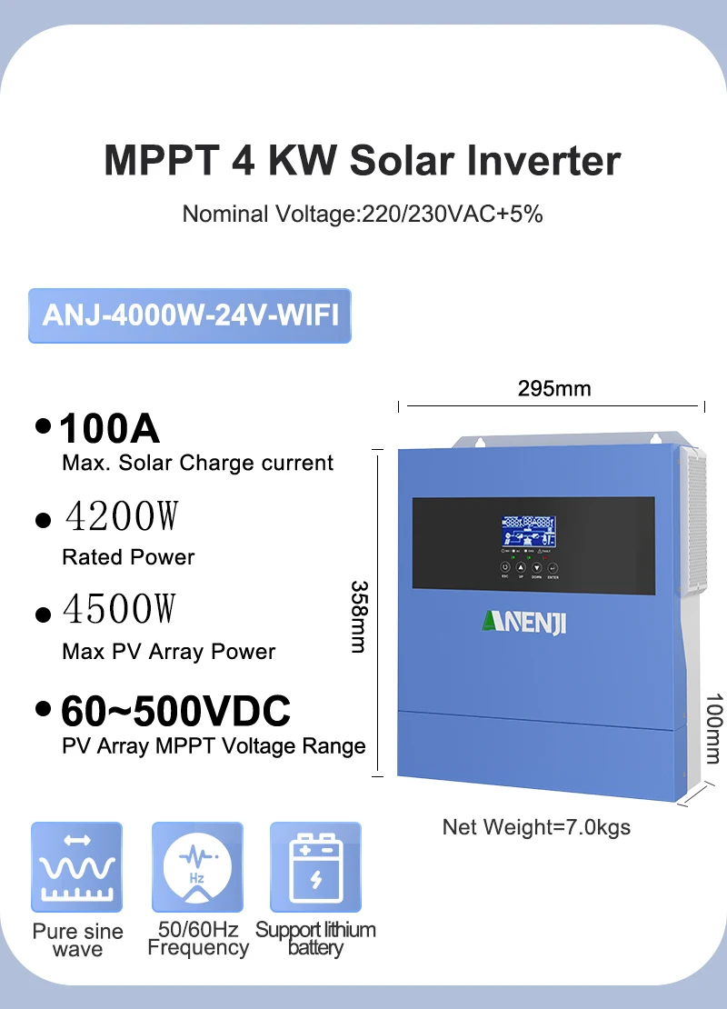 11Kw 48V 4.2Kw 24V Hybrid Solar Inverter Parallel 230V Pure Sine Wave Mppt Inverter Off Grid Tie 100A 160A Mppt Solar Charger