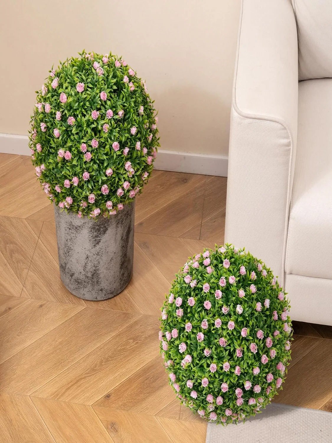 Boxwood Ball 37cm,UV-Resistant,Decorative Ball with Pink Flowers,Topiary Artificial Plant,Ball Artificial Plant,Decorative Plant