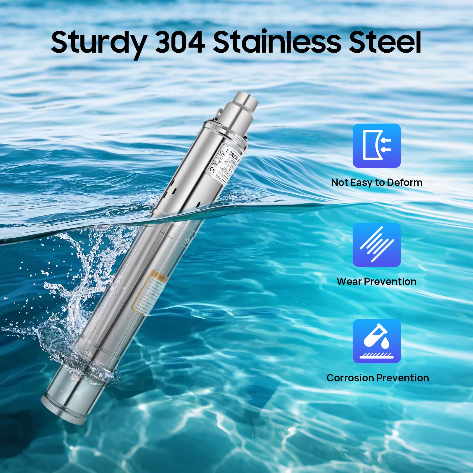 0.25KW 3 Inch Deep Well Pump Screw Pump Stainless Steel Submersible Water Pump Electric with 20m Cable, 1600L/H 2850RPM 220-240V