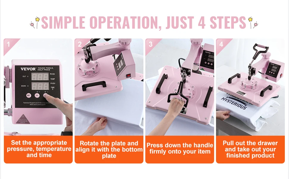 SucceBuy Heat Press Machine 12x15inch 8in 1 Heat Transfer Machine 360° Swing Away T-Shirt for T-Shirts/Mugs/Hats/Plates Pink