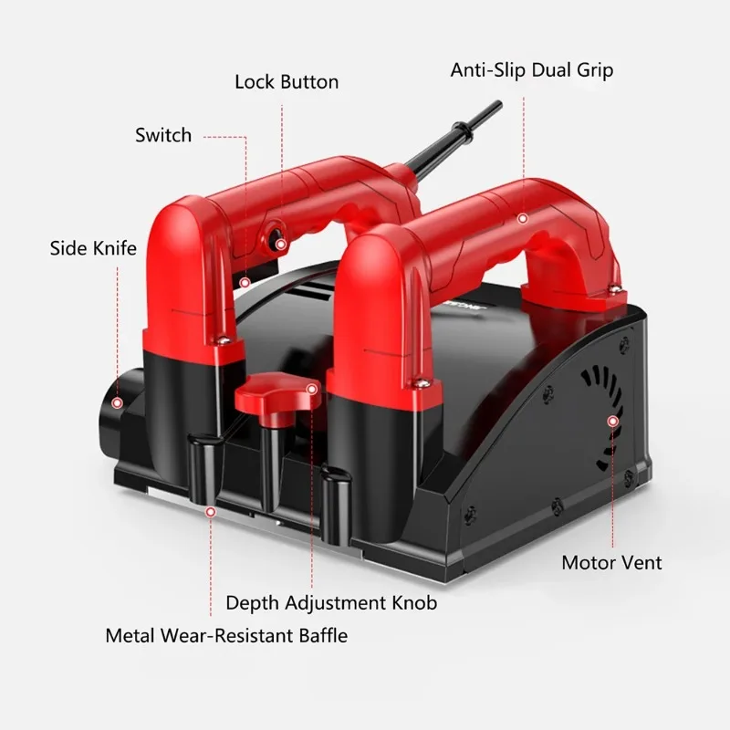 1680W Concrete Grinder,Portable Refurbishment Milling Machine,Wall Grinder,Wall Milling Cutter,3000 rpm 1-4 mm Depth Adjustable