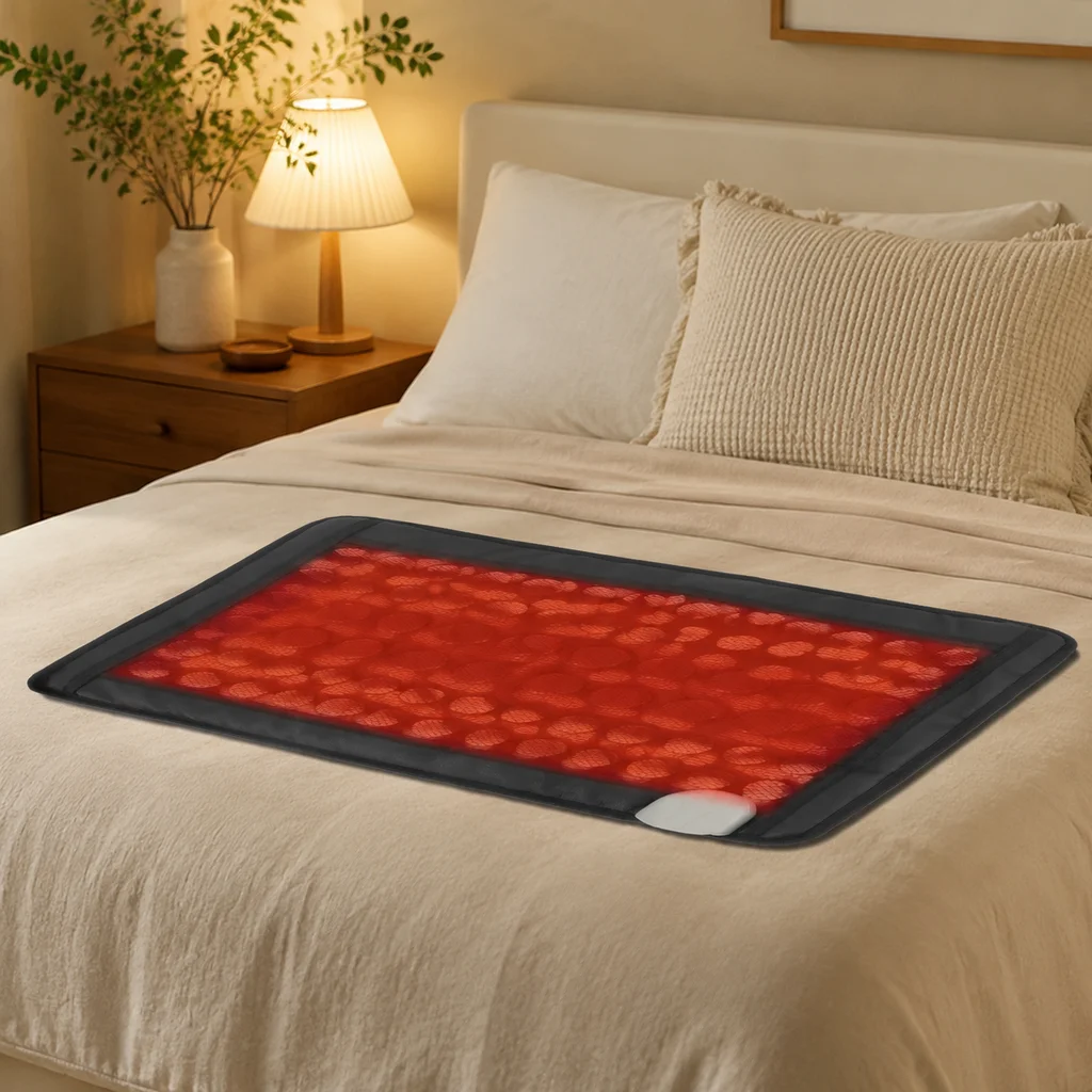 Infrared Back Heating Pad with Jade and Tourmaline Stones, 23.5x16in Smart Controller Heat Pad for Pain Relief Muscle Relaxation, Auto Shut-off EU Plug