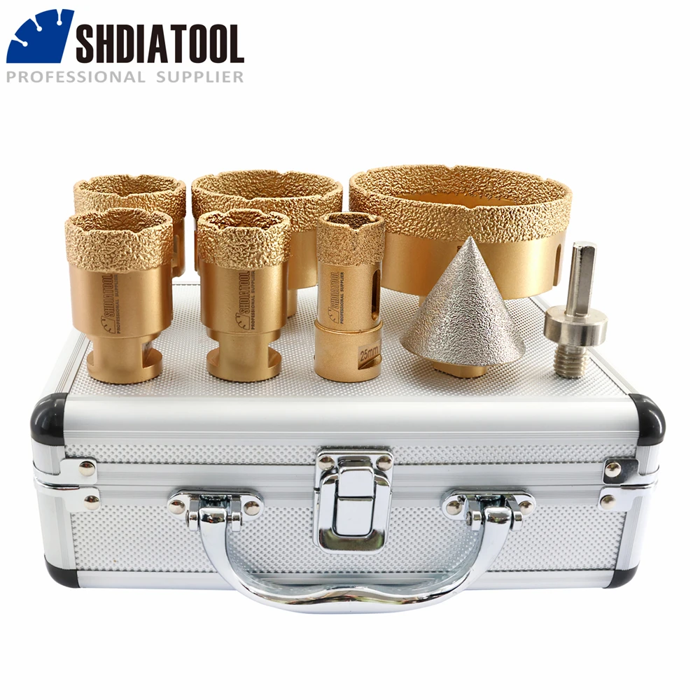 SHDIATOOL 8Pcs Diamond Drill Core Bits Kit 25/35/40/50/68/100mm Hole Saw+50mm Chamfer M14 Masonry Granite Tile Drilling Bit Sets