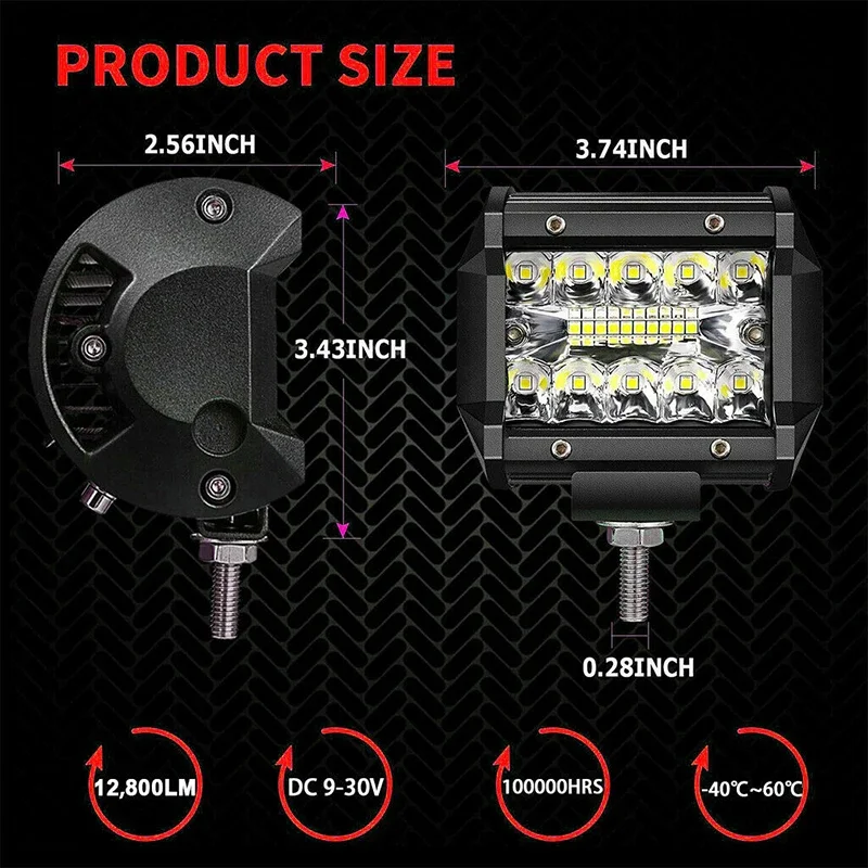 UNISHINE 4pcs 4inch 12v Offroad Spot Flood Combo Work Light LED Light Bar 6000K for Car SUV 4x4 Boat ATV Barra LED Headlights
