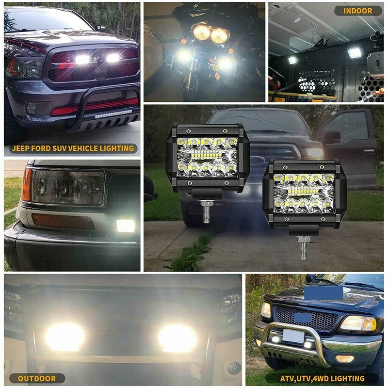 UNISHINE 4pcs 4inch 12v Offroad Spot Flood Combo Work Light LED Light Bar 6000K for Car SUV 4x4 Boat ATV Barra LED Headlights