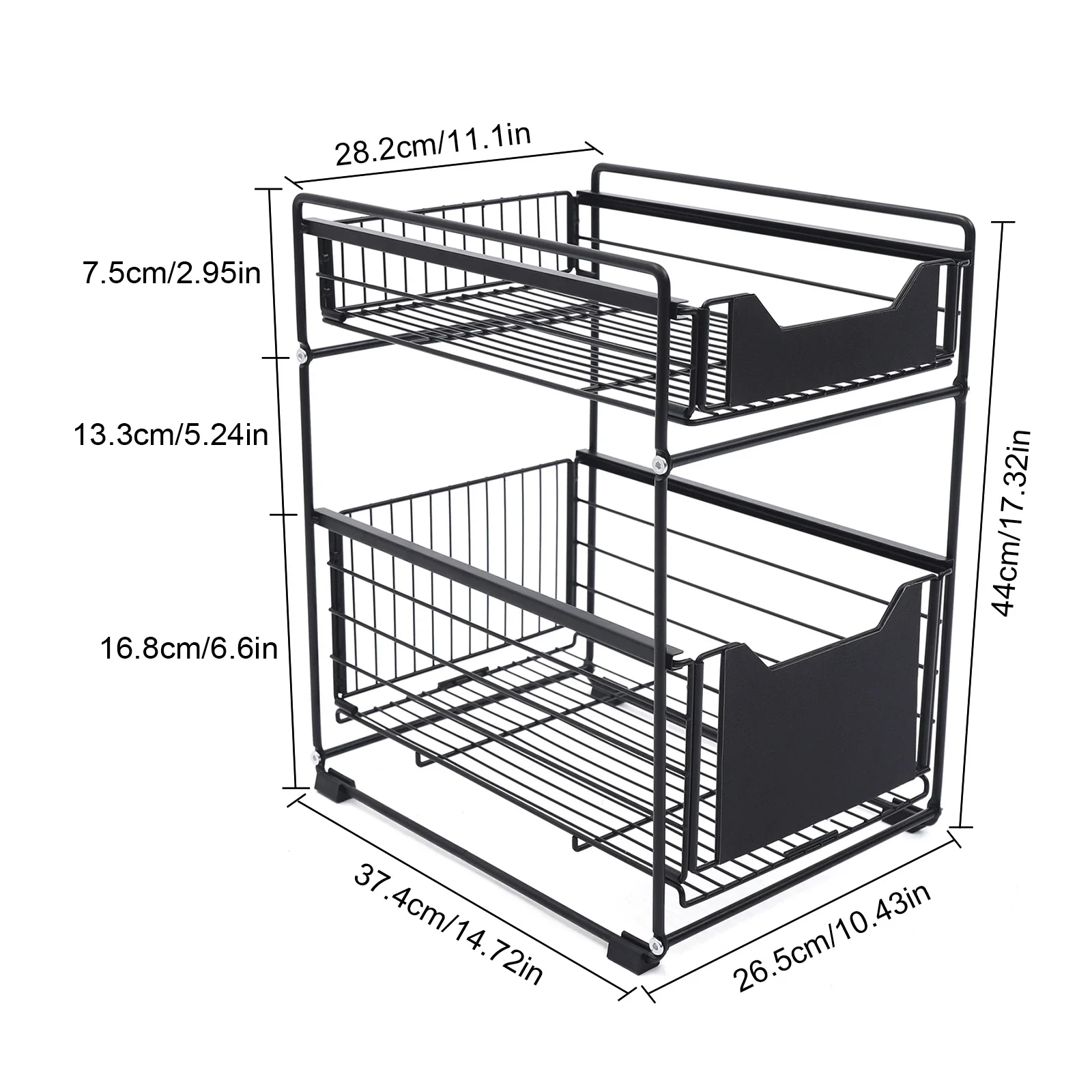 Under Sink Storage Telescopic Drawer 2-Stores Metal Sliding Spice Organizer Storage Holder Basket for Kitchen Bathroom