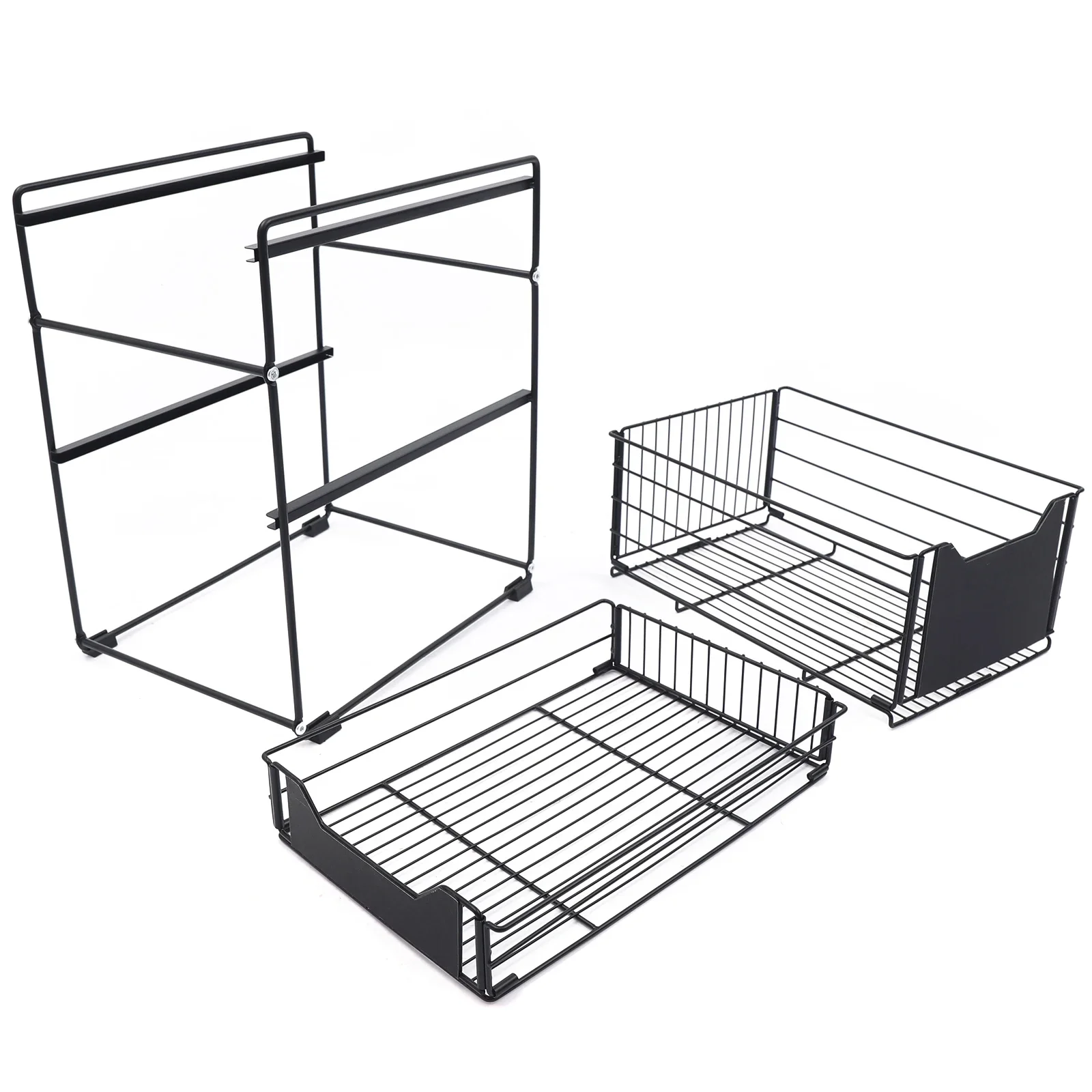 Under Sink Storage Telescopic Drawer 2-Stores Metal Sliding Spice Organizer Storage Holder Basket for Kitchen Bathroom