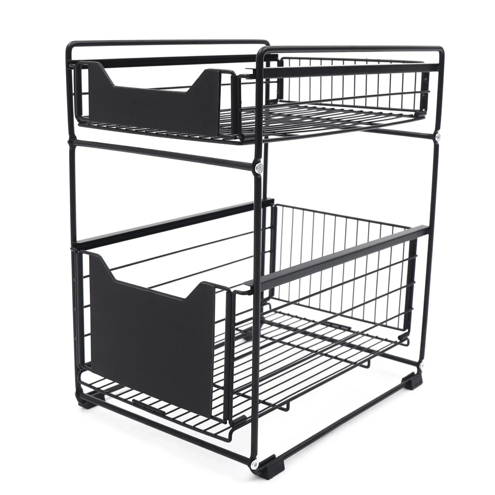 Under Sink Storage Telescopic Drawer 2-Stores Metal Sliding Spice Organizer Storage Holder Basket for Kitchen Bathroom