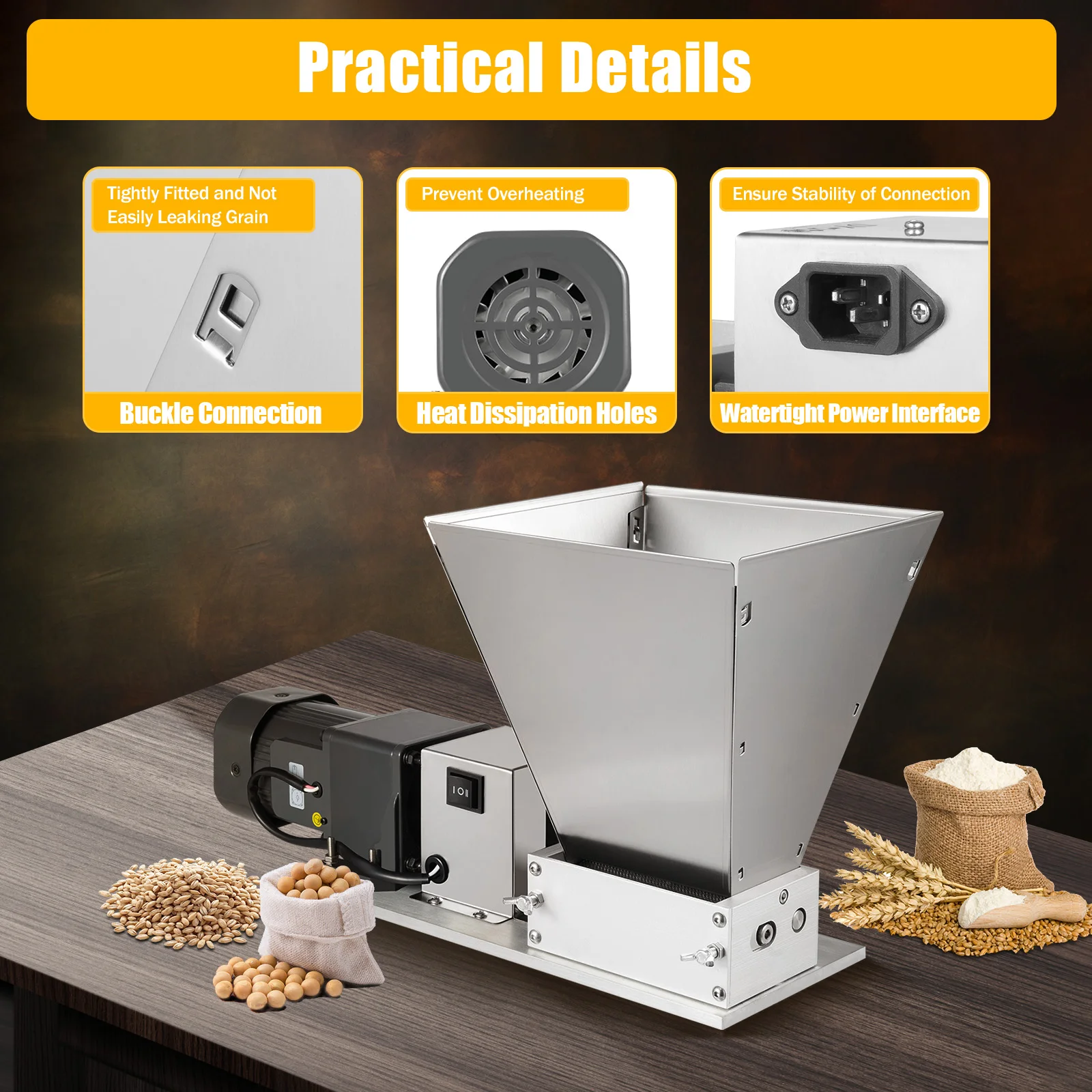 4L Electric Grain Mill 20kg/h Barley Grinder Wet/Dry Malt Crusher Grain HomeBrew Mill Widely Use For Grain Feed Production