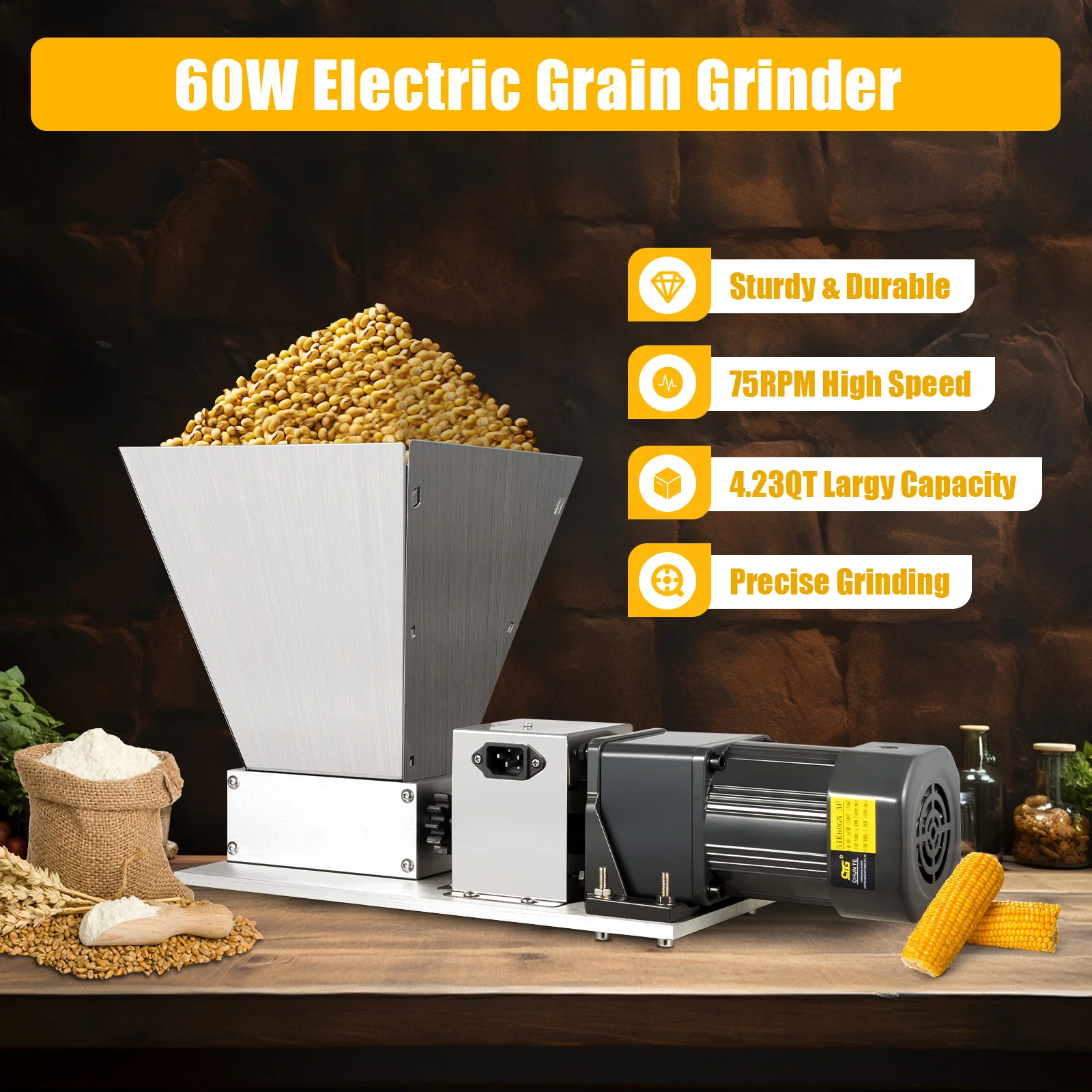 4L Electric Grain Mill 20kg/h Barley Grinder Wet/Dry Malt Crusher Grain HomeBrew Mill Widely Use For Grain Feed Production
