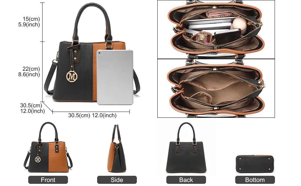 Miss Lulu WOMEN'S Handbag, PU leather Elegant Handle bag, Vintage Hobo bag with Detachable Shoulder Strap and Top Handle