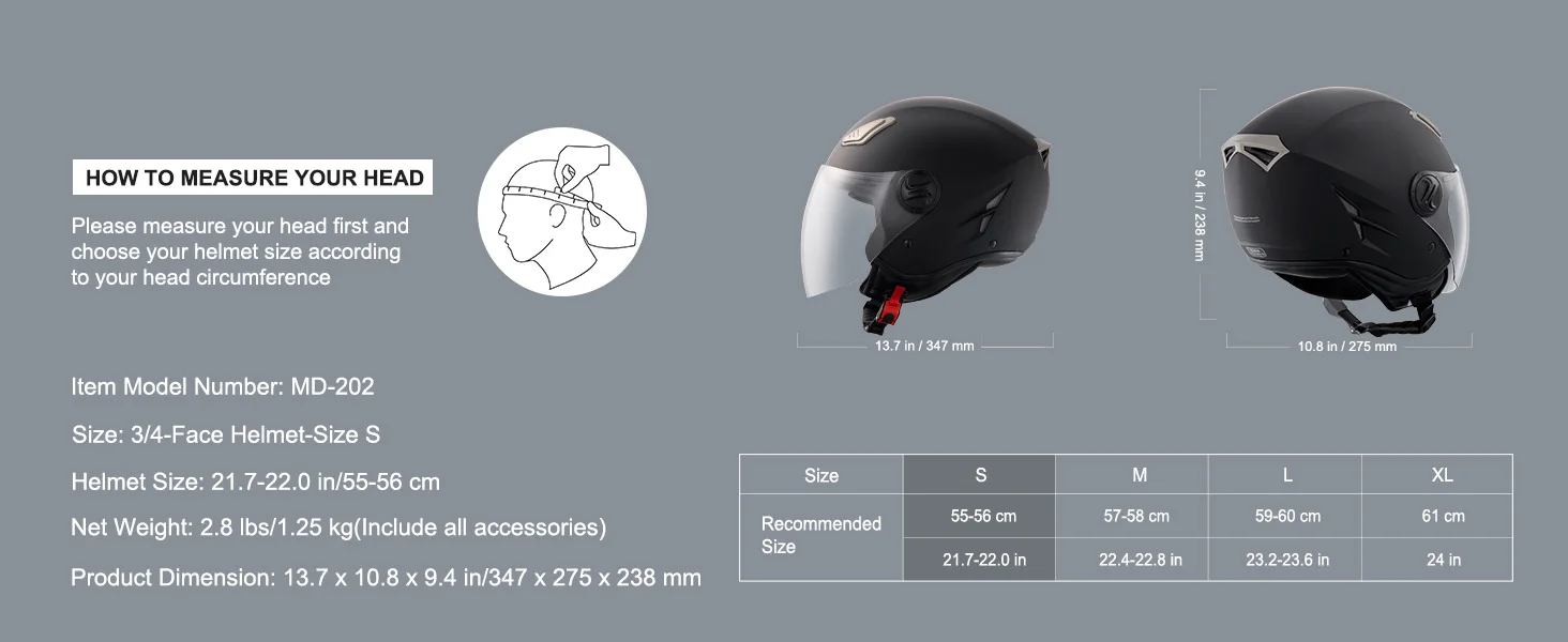 SucceBuy 3/4-Face Motorcycle Helmet , Smart Street ABS & High Density Helmet with Interchangeable Lens, Fit for Youth & Adults
