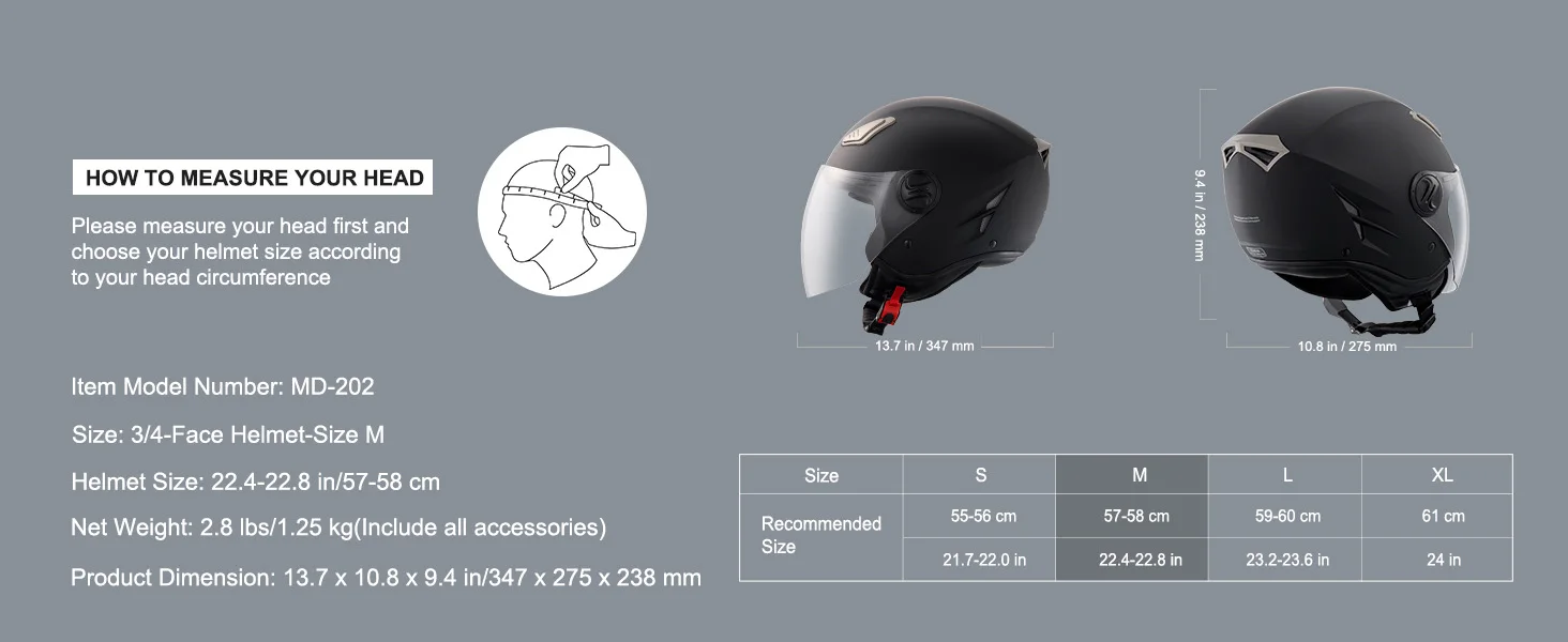 SucceBuy 3/4-Face Motorcycle Helmet , Smart Street ABS & High Density Helmet with Interchangeable Lens, Fit for Youth & Adults