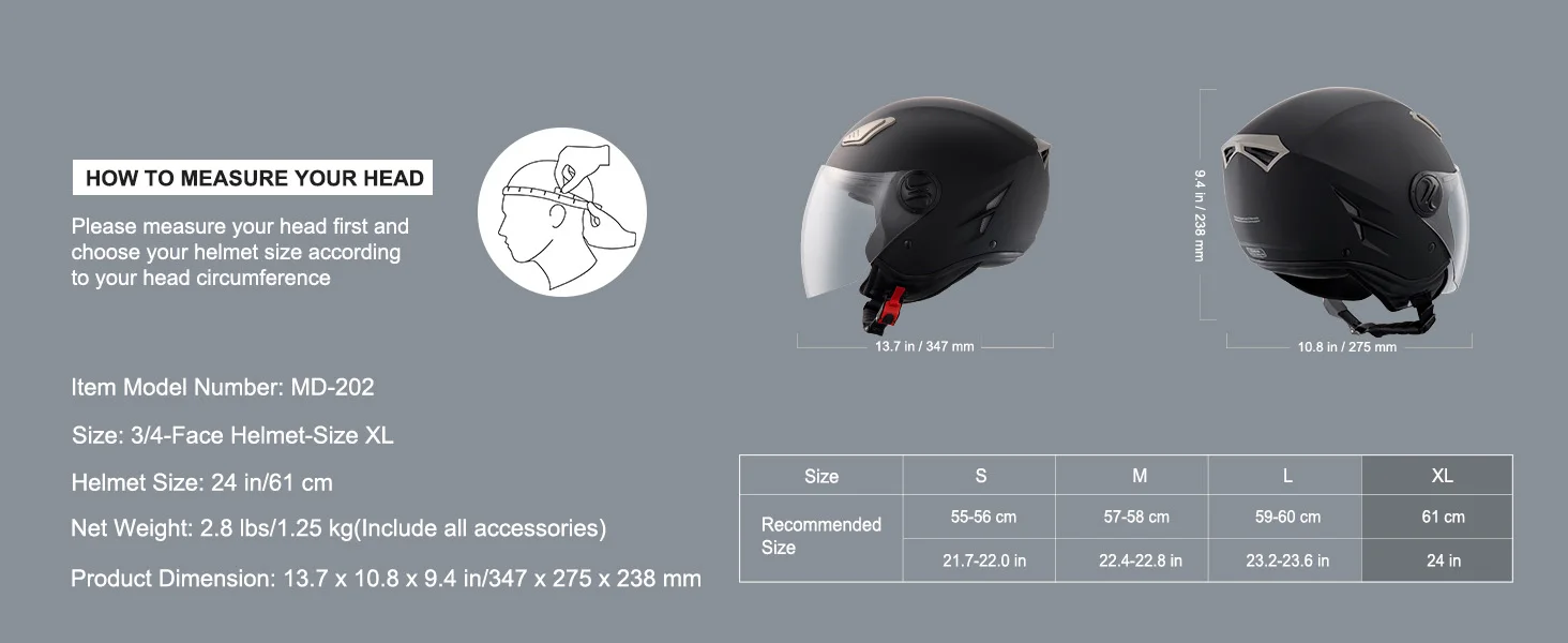 SucceBuy 3/4-Face Motorcycle Helmet , Smart Street ABS & High Density Helmet with Interchangeable Lens, Fit for Youth & Adults