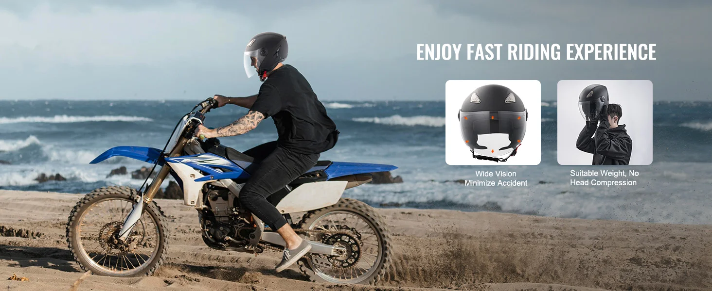 SucceBuy 3/4-Face Motorcycle Helmet , Smart Street ABS & High Density Helmet with Interchangeable Lens, Fit for Youth & Adults