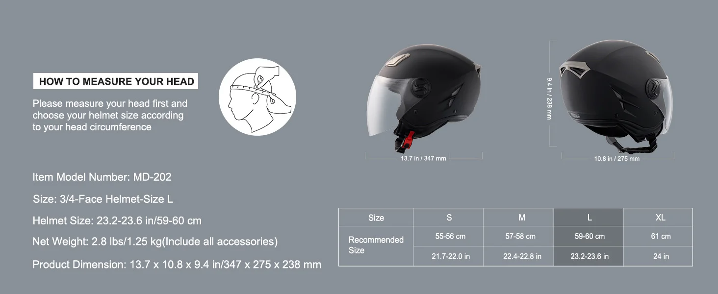 SucceBuy 3/4-Face Motorcycle Helmet , Smart Street ABS & High Density Helmet with Interchangeable Lens, Fit for Youth & Adults