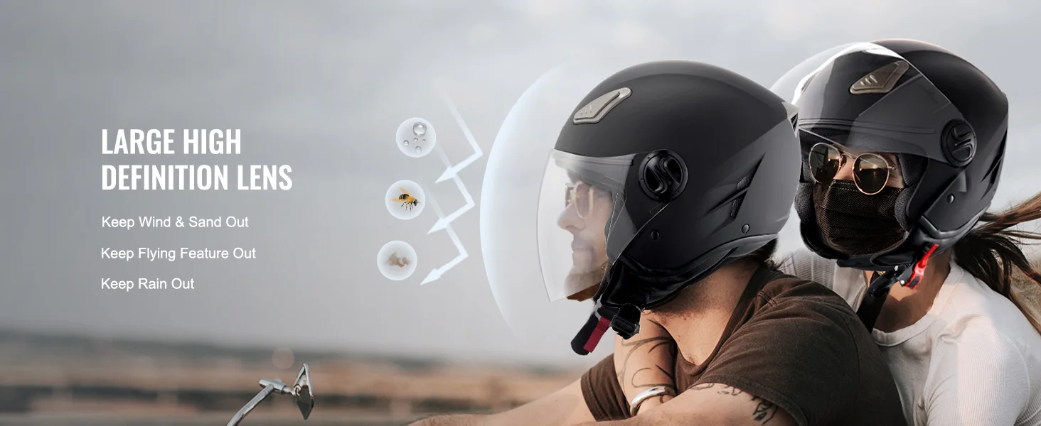 SucceBuy 3/4-Face Motorcycle Helmet , Smart Street ABS & High Density Helmet with Interchangeable Lens, Fit for Youth & Adults