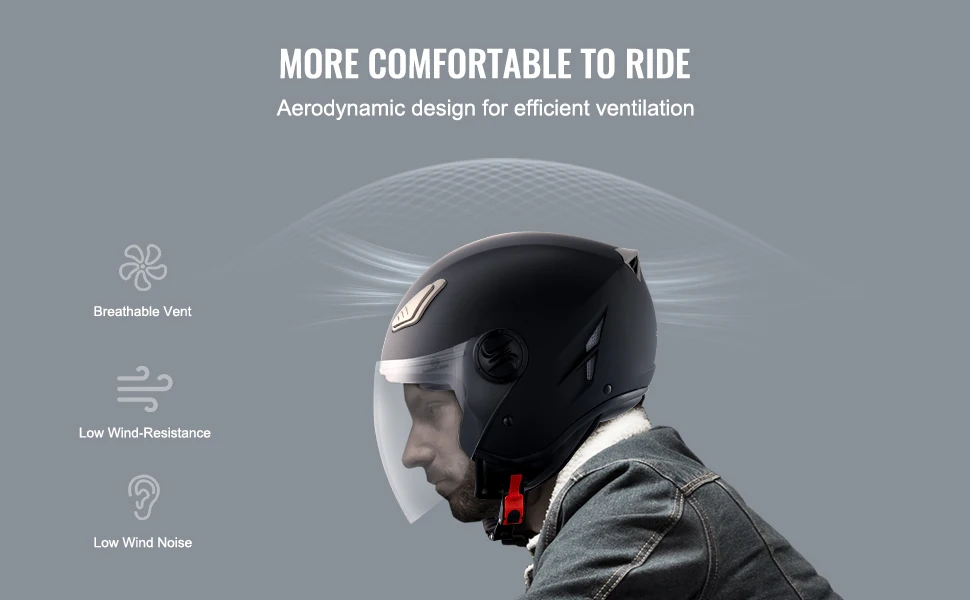 SucceBuy 3/4-Face Motorcycle Helmet , Smart Street ABS & High Density Helmet with Interchangeable Lens, Fit for Youth & Adults