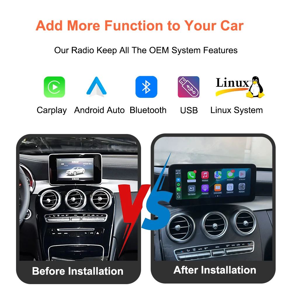 Bonroad 10.25/12.3 "Wireless Carplay Android Auto Screen For Mercedes Benz C Class W205 GLC X253 V-Class W446 2014-2018 NTG 5.0