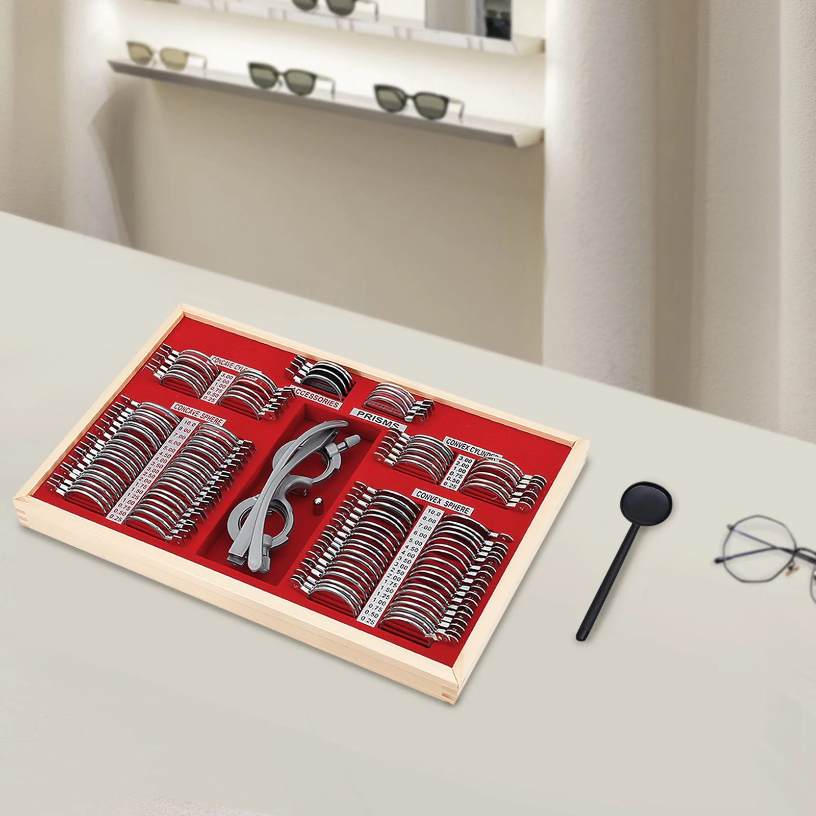 104-Piece Optometry Trial Lens Set Metal/Glass Construction for Precision Vision Testing & Refraction, Trial Lens Set Kit