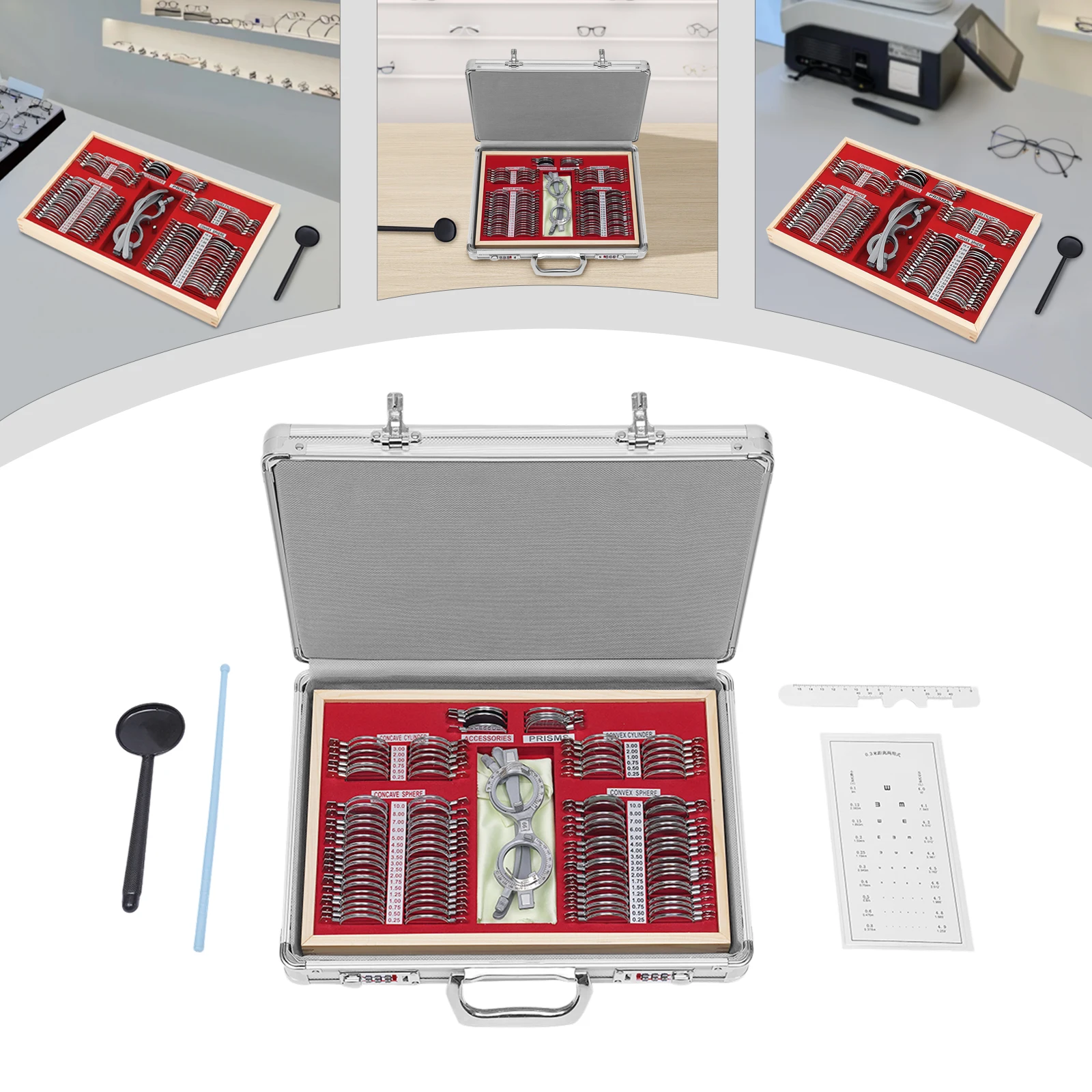 104-Piece Optometry Trial Lens Set Metal/Glass Construction for Precision Vision Testing & Refraction, Trial Lens Set Kit