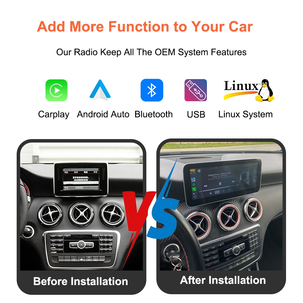 Bonroad 10.25 "Linux Wireless Carplay Android Auto Car Stereo For Mercedes-Benz A CLA GLA W176 W117 X156 2013-2015 NTG4.5 System