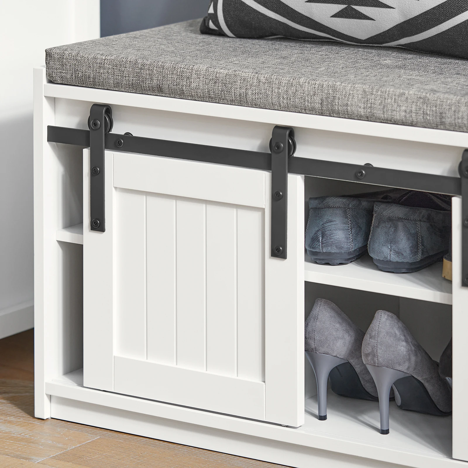 SoBuy FSR133-W shoe bench with seat, storage bench, hallway bench with sliding doors, shoe chest, shoe rack