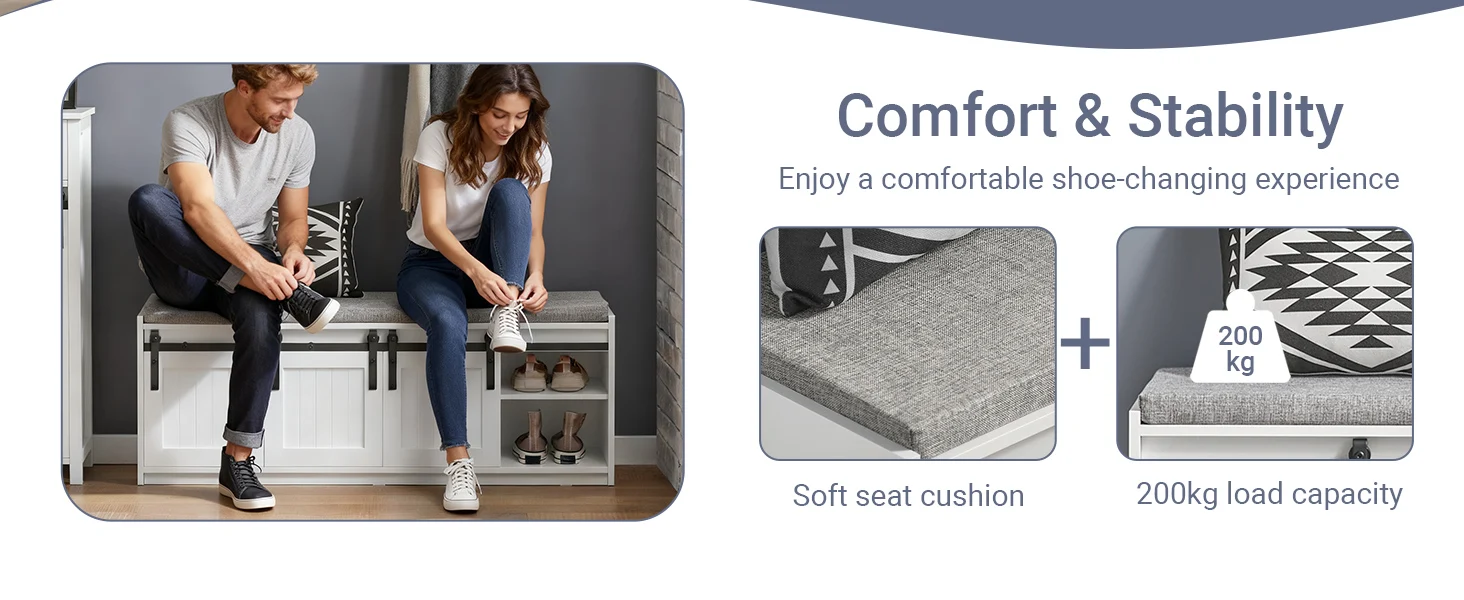 SoBuy FSR133-W shoe bench with seat, storage bench, hallway bench with sliding doors, shoe chest, shoe rack