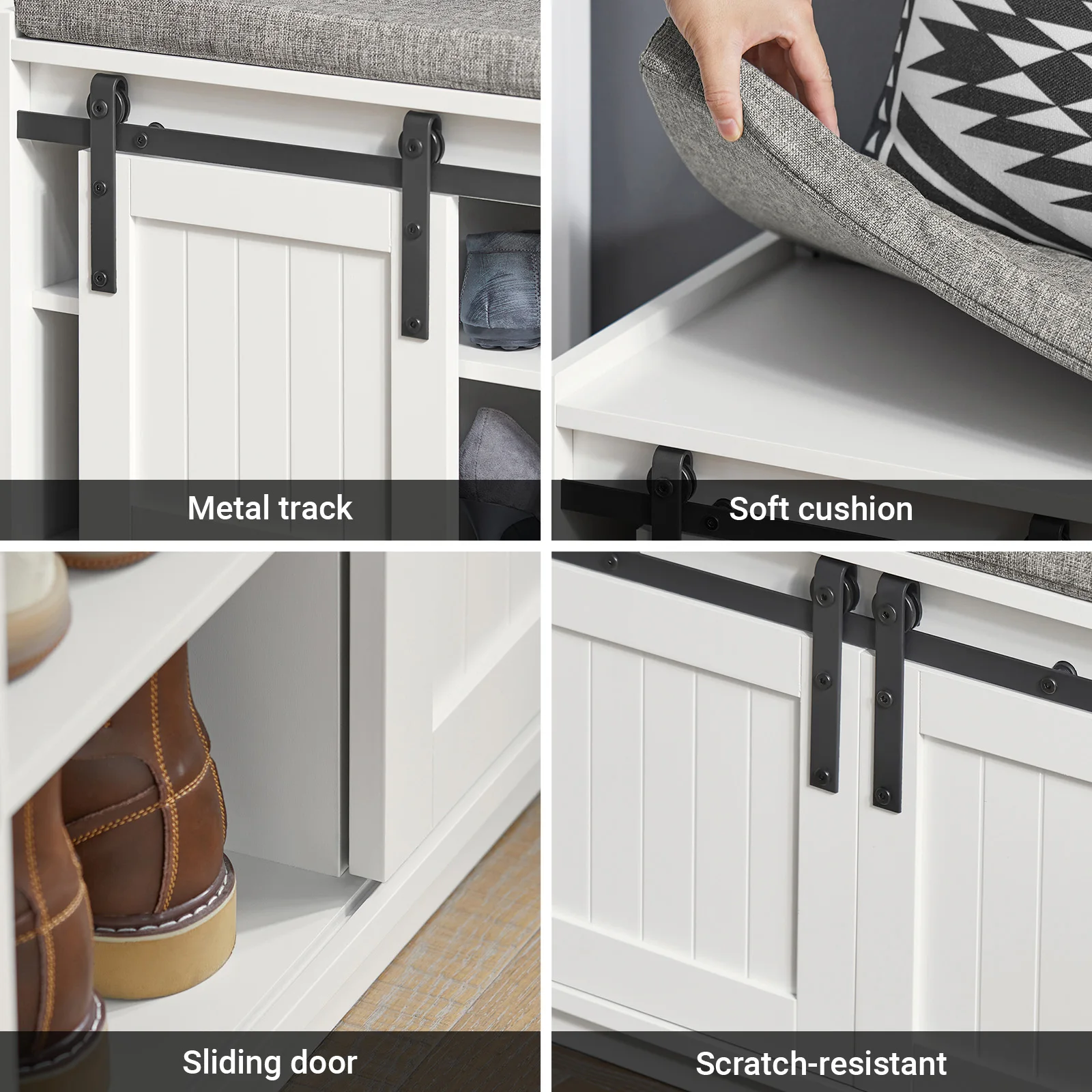SoBuy FSR133-W shoe bench with seat, storage bench, hallway bench with sliding doors, shoe chest, shoe rack