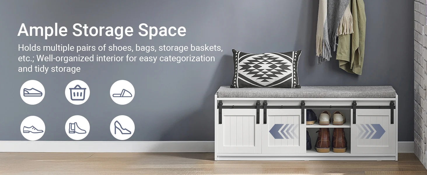 SoBuy FSR133-W shoe bench with seat, storage bench, hallway bench with sliding doors, shoe chest, shoe rack