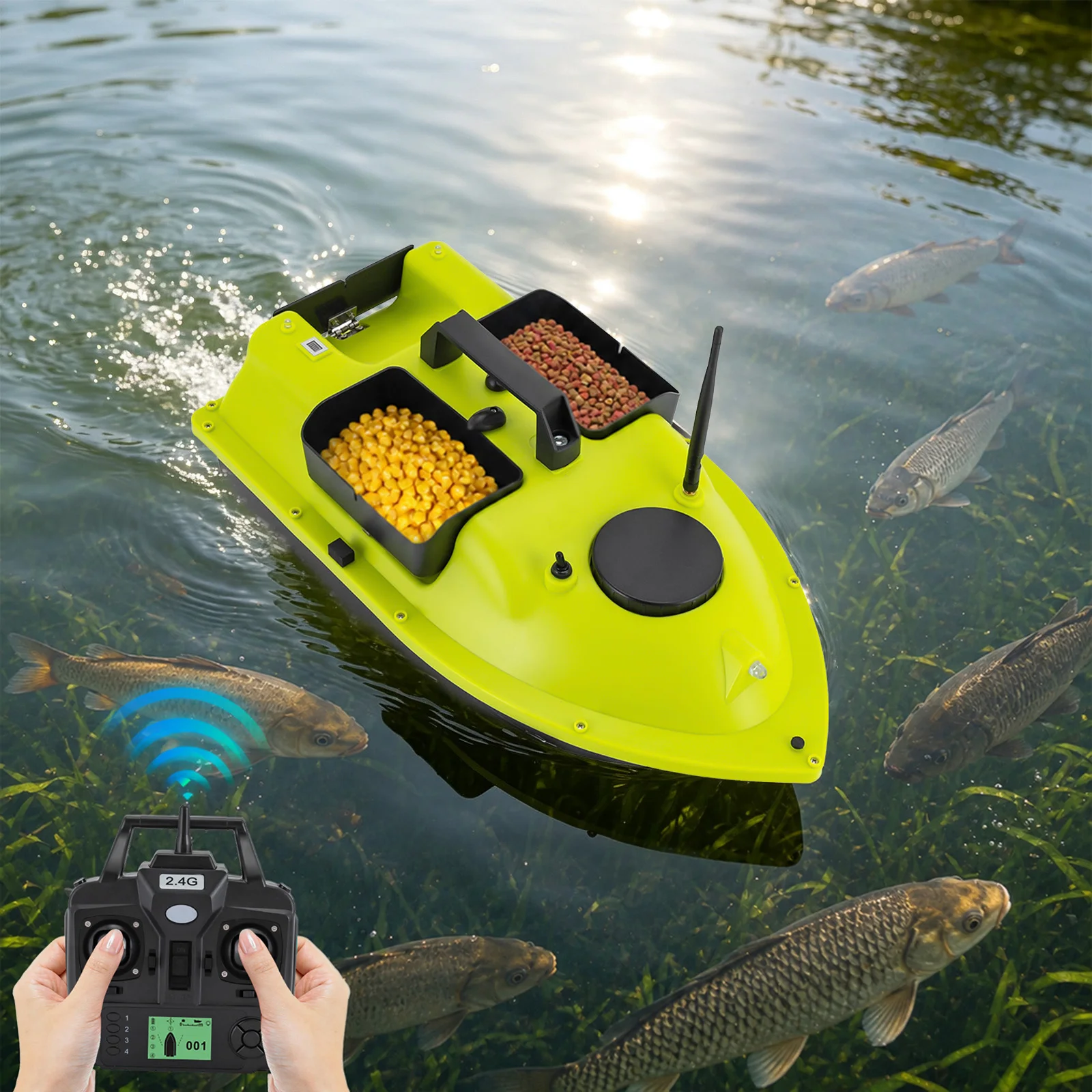 Portable Fishing Bait Boat with Remote Control GPS Signal 2 X 5200 mAh Li-ion Batteries Fishing Feed Boat