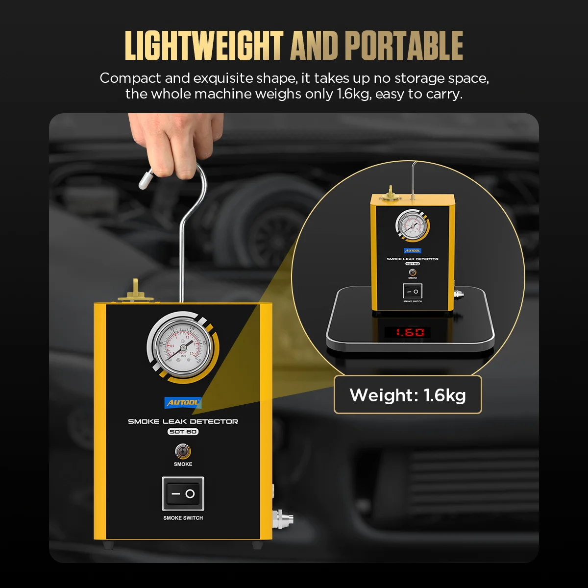 AUTOOL 12V Automotive EVAP Leakage Analyzer Detector Car Smoke Leak Detector Pipe Leak Locator X Oil Pipe Diagnostic Tool