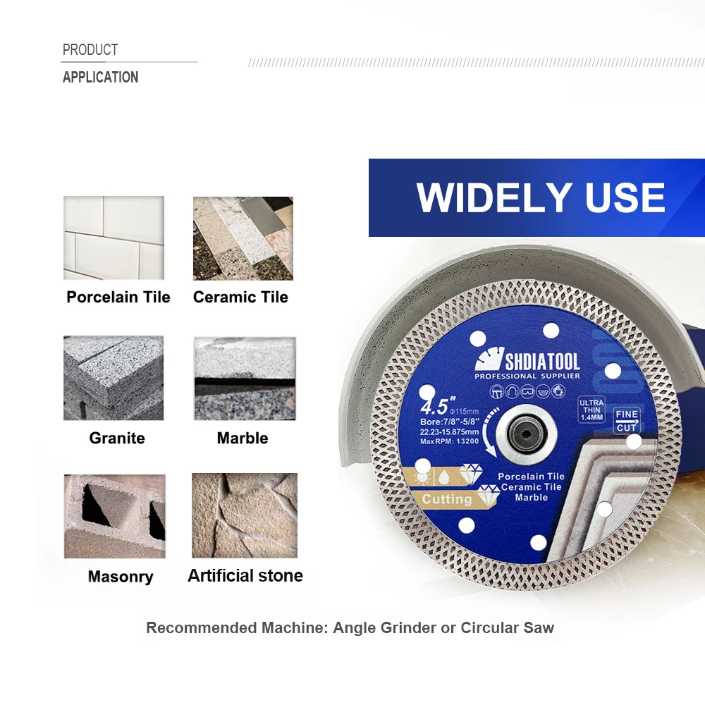 SHDIATOOL 5Pcs Dia115mm Superthin Mesh Cutting Disc Diamond Marble Saw Blade Ceramic Tile Angle Grinder 4.5Inch Circular Cutter