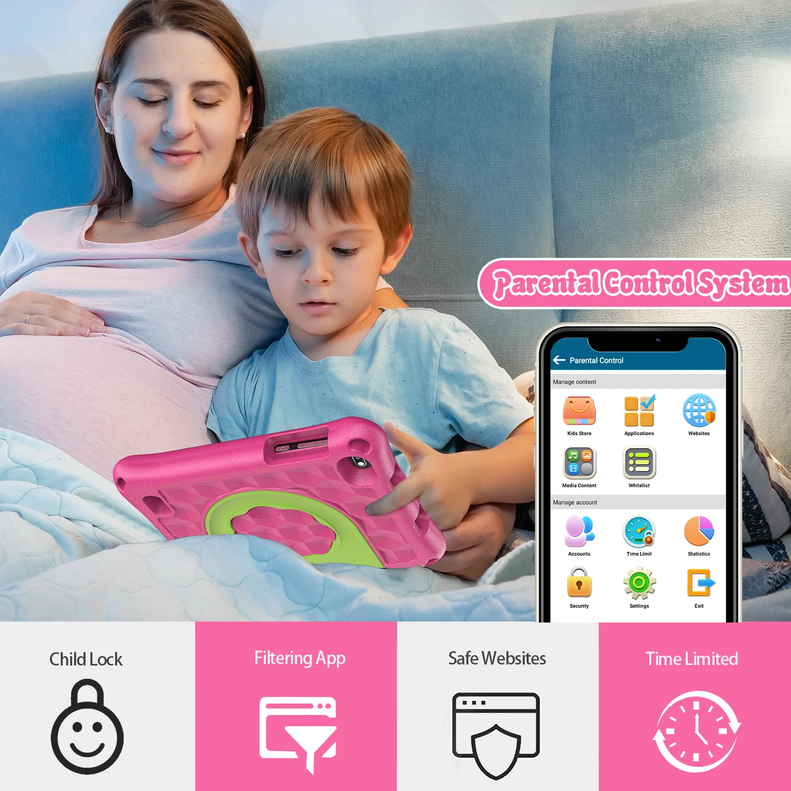 Kids Tablet 7 Inch Tablet for Toddlers, Android OS with 2 GB RAM and 32 GB Storage, with WiFi, Dual Camera, Child Safety Mode