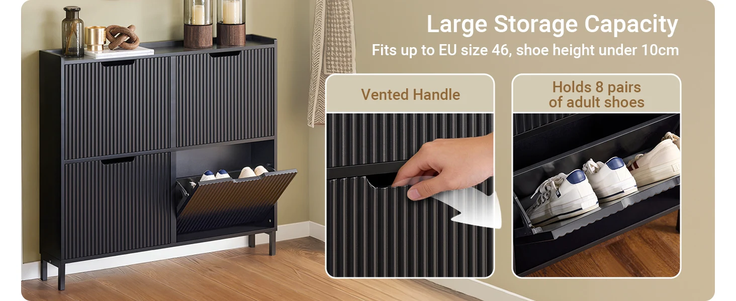 SoBuy FSR177-L 4 flap shoe cabinet narrow shoe rack 4 shelf surface shoe chest of drawers shoe shelf