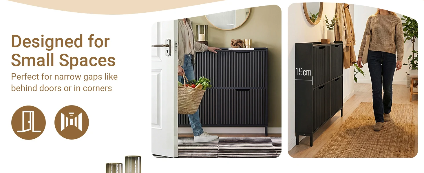 SoBuy FSR177-L 4 flap shoe cabinet narrow shoe rack 4 shelf surface shoe chest of drawers shoe shelf