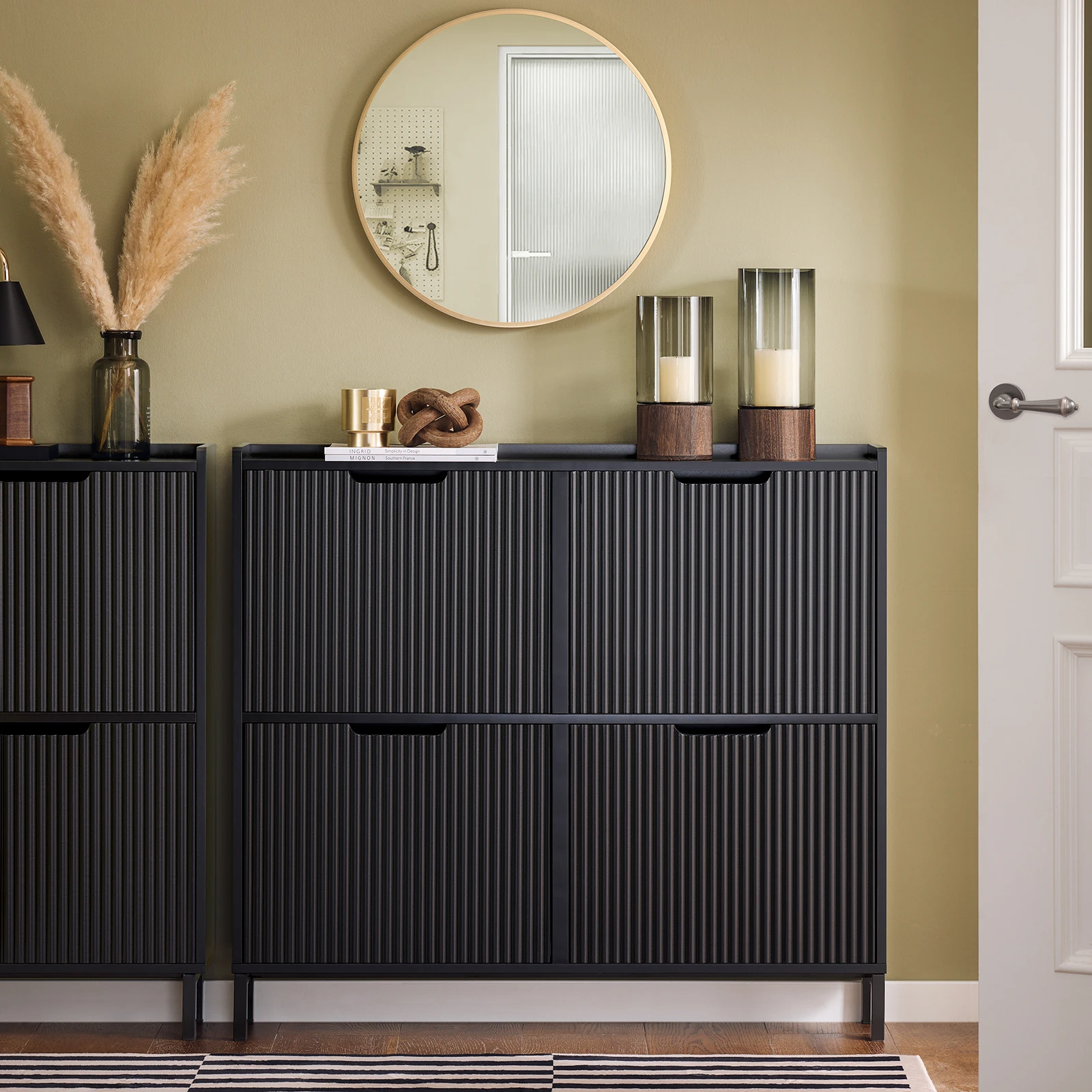 SoBuy FSR177-L 4 flap shoe cabinet narrow shoe rack 4 shelf surface shoe chest of drawers shoe shelf