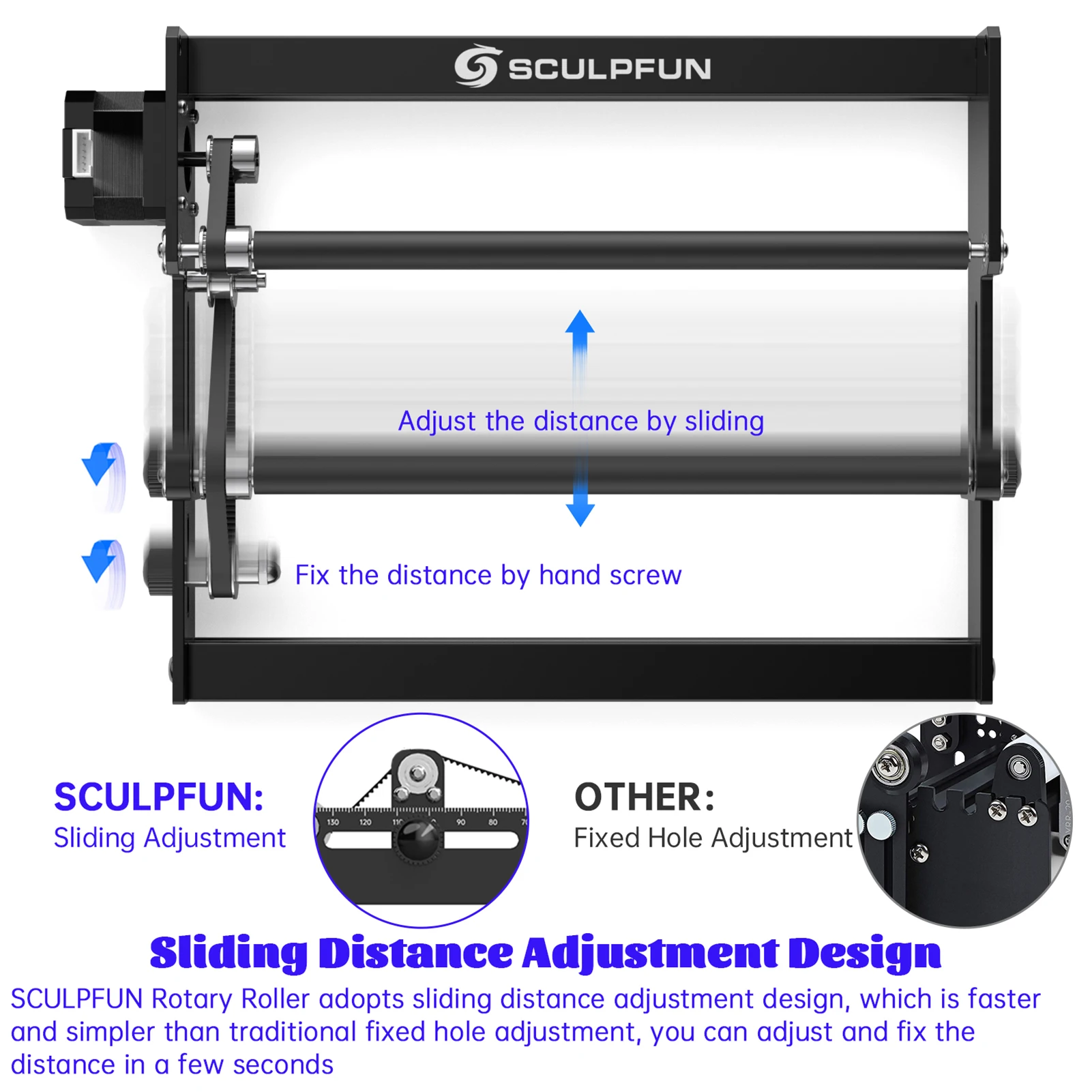 SCULPFUN Laser Rotary Roller Laser Engraver Y-axis Rotary Roller 360° Rotating for 6-150mm Different Engraving Diameter for Las