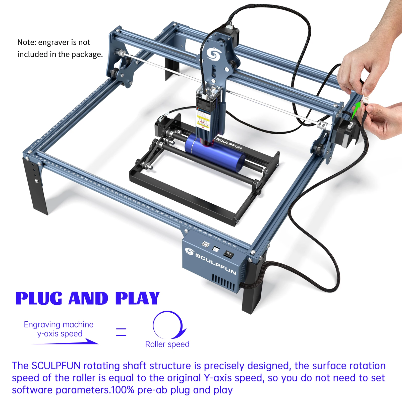 SCULPFUN Laser Rotary Roller Laser Engraver Y-axis Rotary Roller 360° Rotating for 6-150mm Different Engraving Diameter for Las