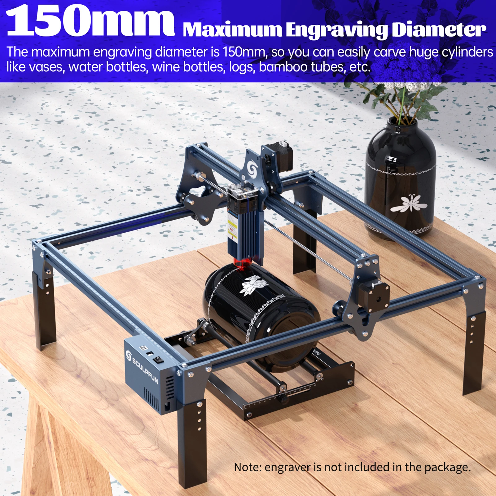 SCULPFUN Laser Rotary Roller Laser Engraver Y-axis Rotary Roller 360° Rotating for 6-150mm Different Engraving Diameter for Las