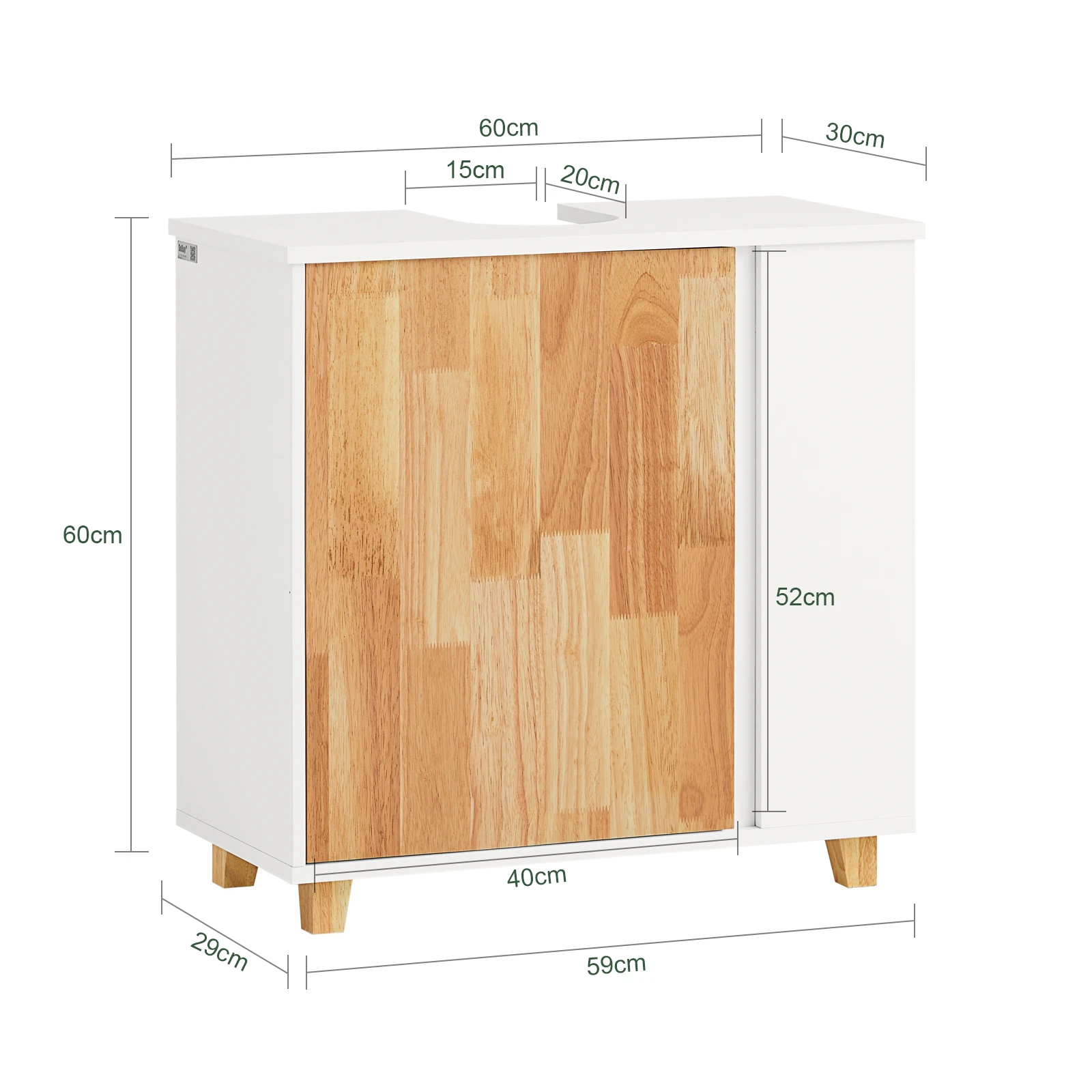 SoBuy BZR75-W washbasin under wardrobe bathroom bathroom wardrobe under wardrobe bathroom furniture White-natural BHT approx.: 60x60x29cm