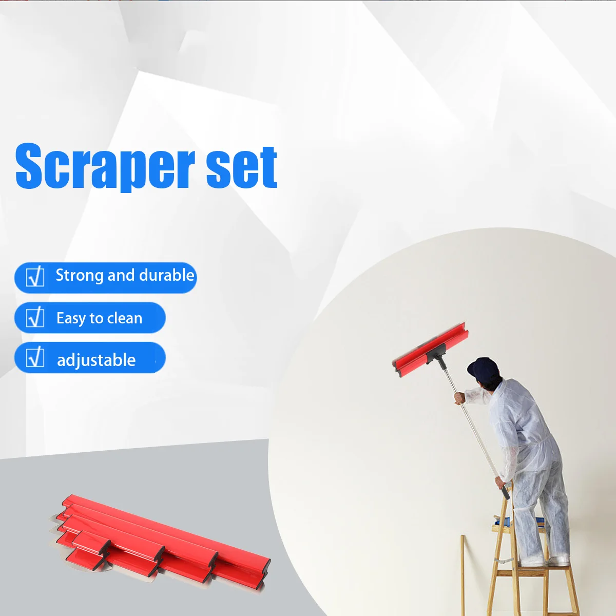 Drywall Smoothing Spatula Handle Set with 40/60/80cm Smoothing Spatula + Extension Handle Pole for Wall Ceiling