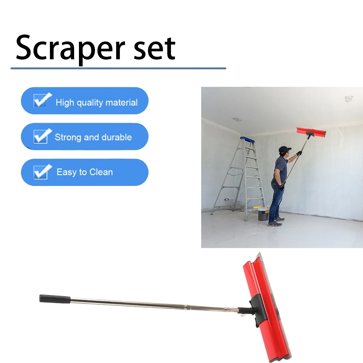 Drywall Smoothing Spatula Handle Set with 40/60/80cm Smoothing Spatula + Extension Handle Pole for Wall Ceiling
