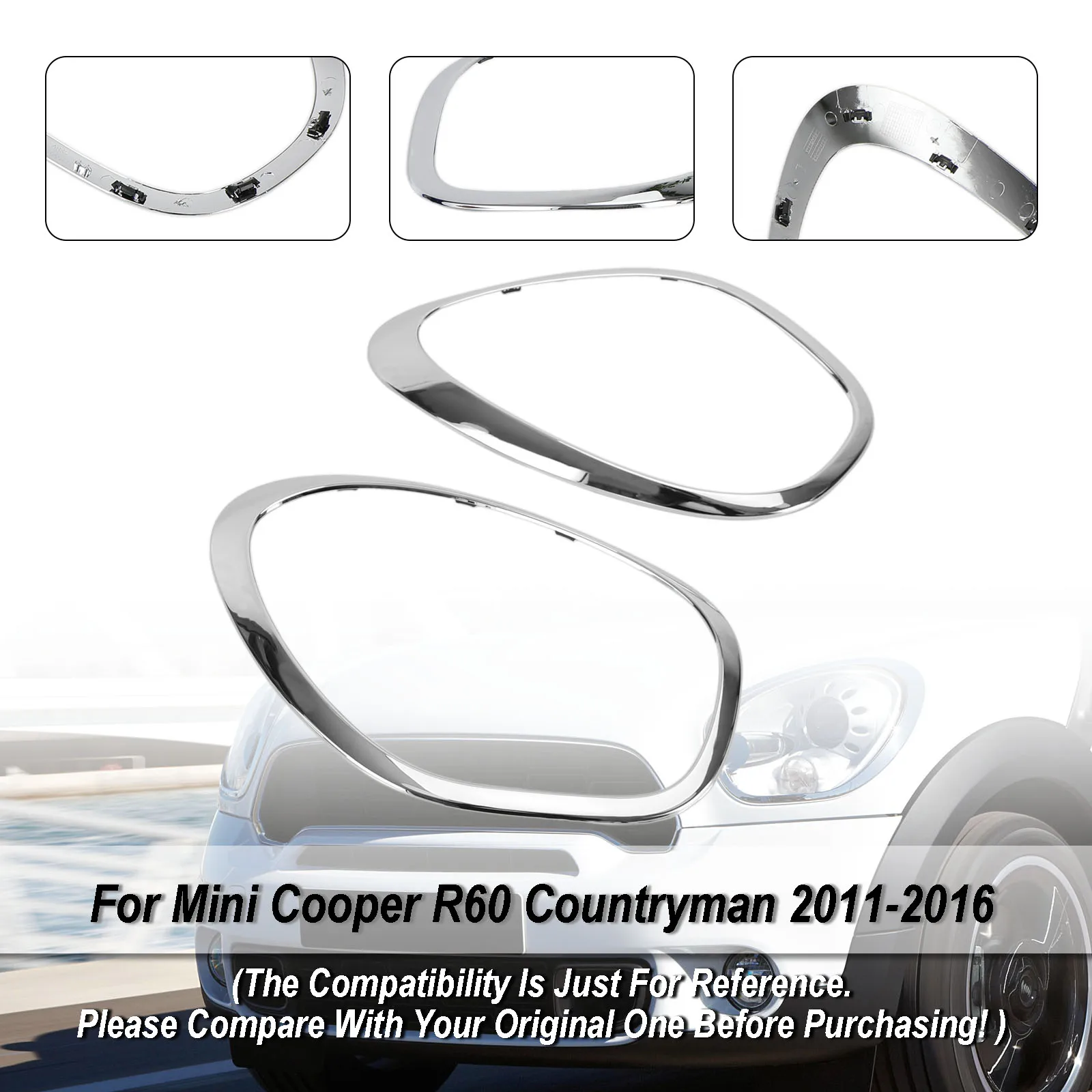 Artudatech 2X Chrome Headlight Trim Ring Bezels For Mini Cooper R60 Countryman 2011-2016