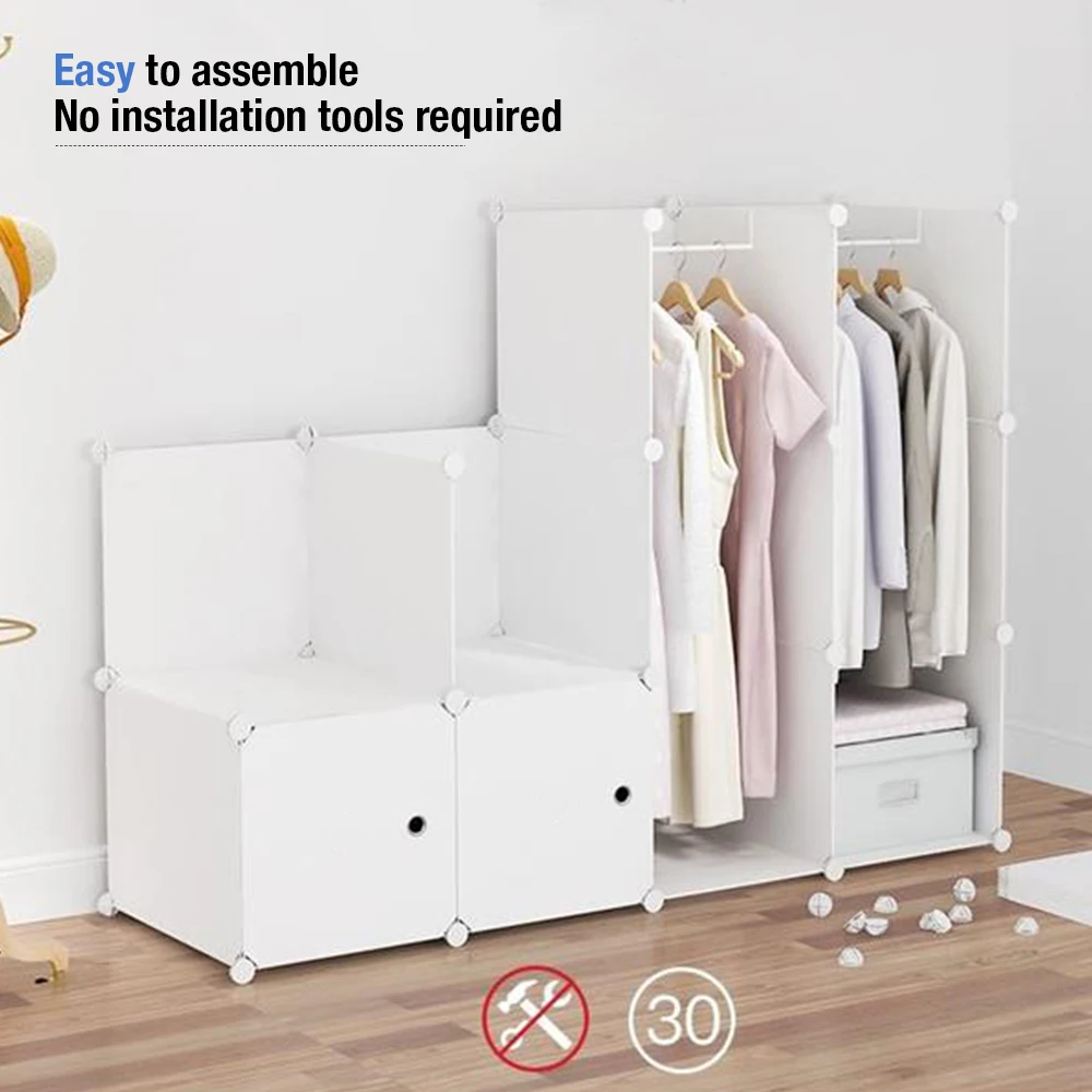 Wardrobe, Shoe Cabinet, Cube Shelf Storage Wardrobe Cabinet 16 Compartments Plastic Modular Shoes, White, 147 X 36 X 162 Cm