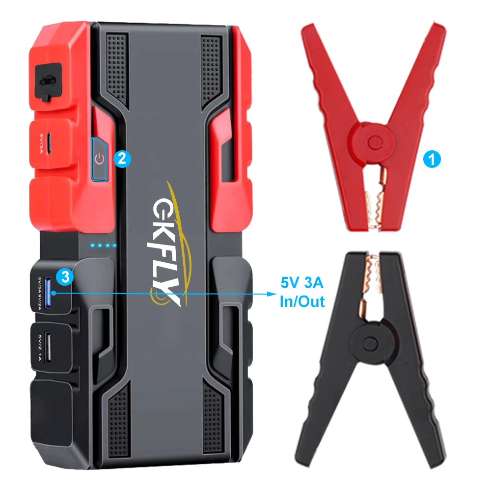 GKFLY 3000A Car Jump Starter 44.4Wh Power Bank Portable Starting Device Car Battery Charger Booster Buster for Diesel Petrol