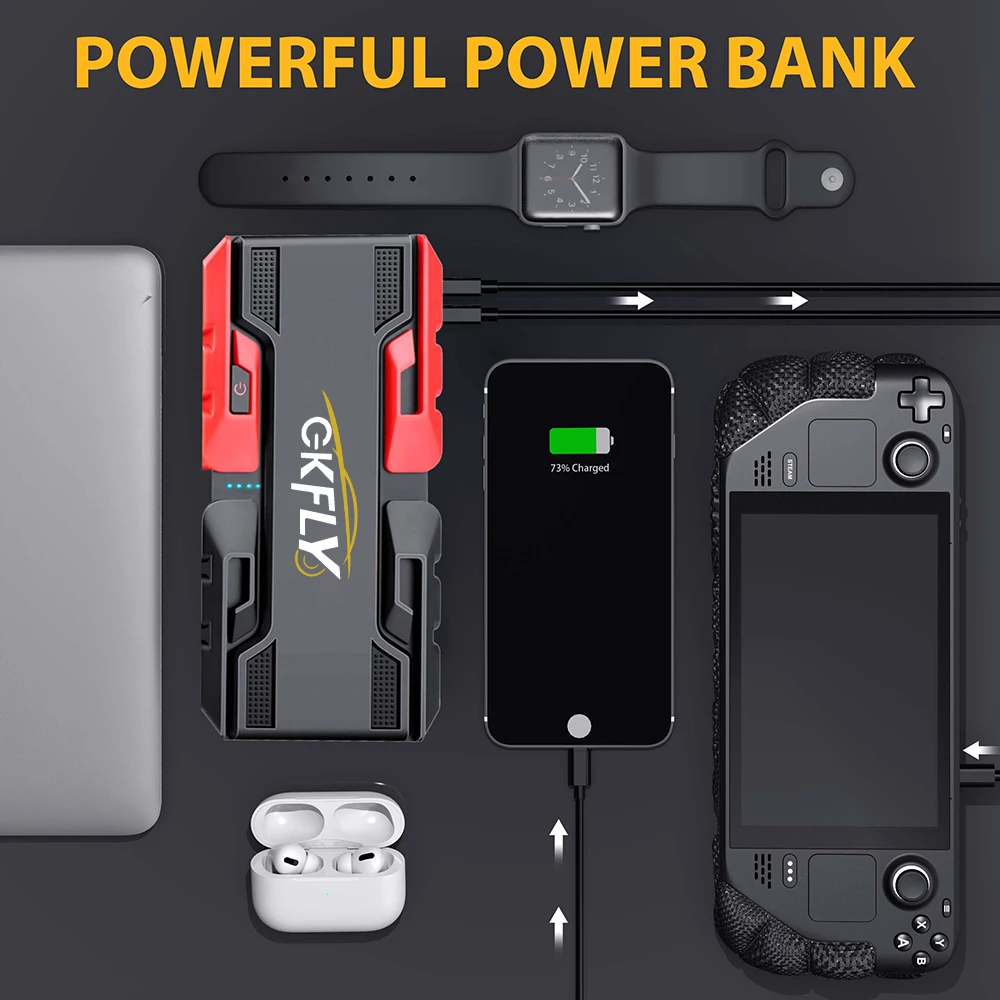 GKFLY 3000A Car Jump Starter 44.4Wh Power Bank Portable Starting Device Car Battery Charger Booster Buster for Diesel Petrol