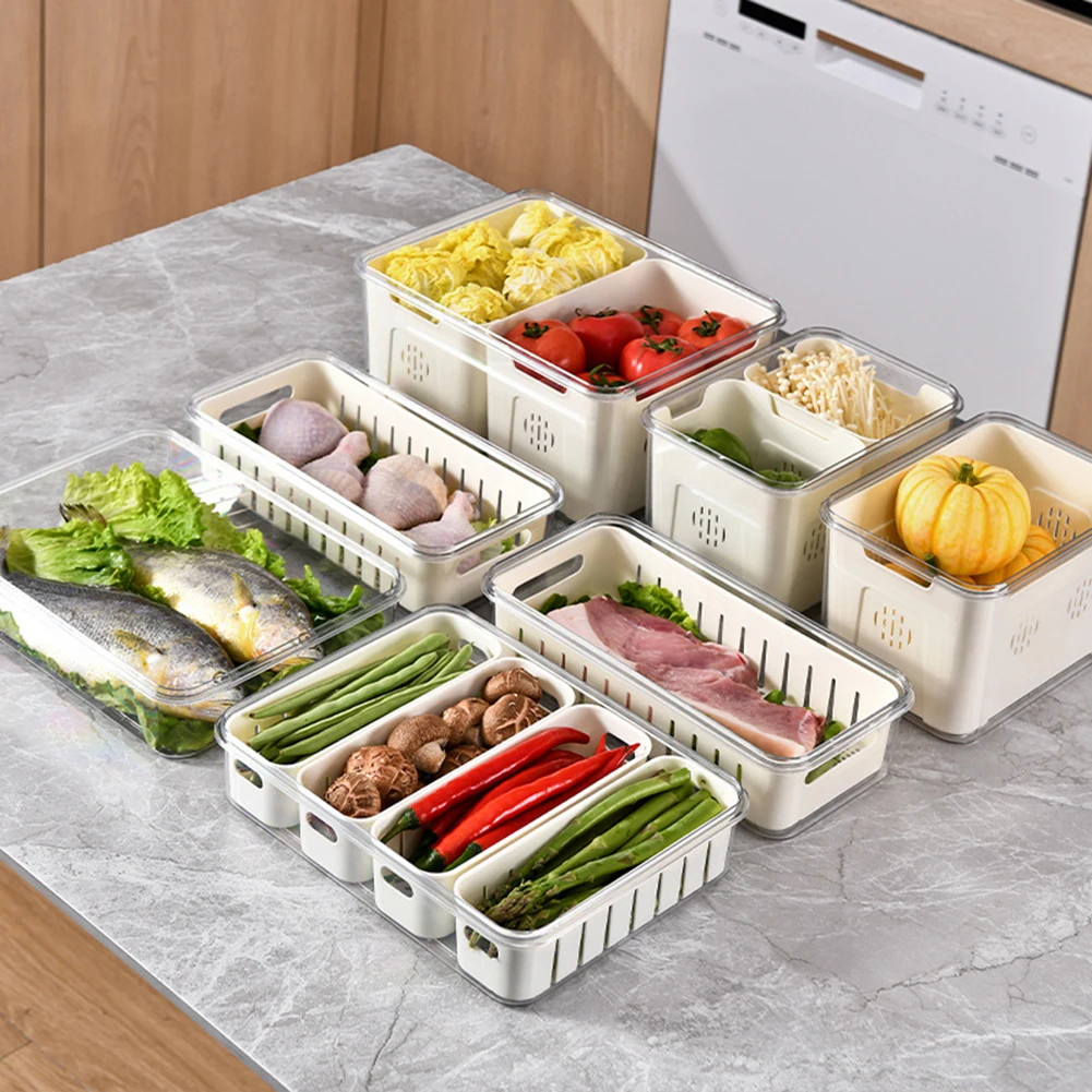 Fridge Organizer With Lids, Food Case With 4 Compartments PET Removable Containers For Food And Storage Universal