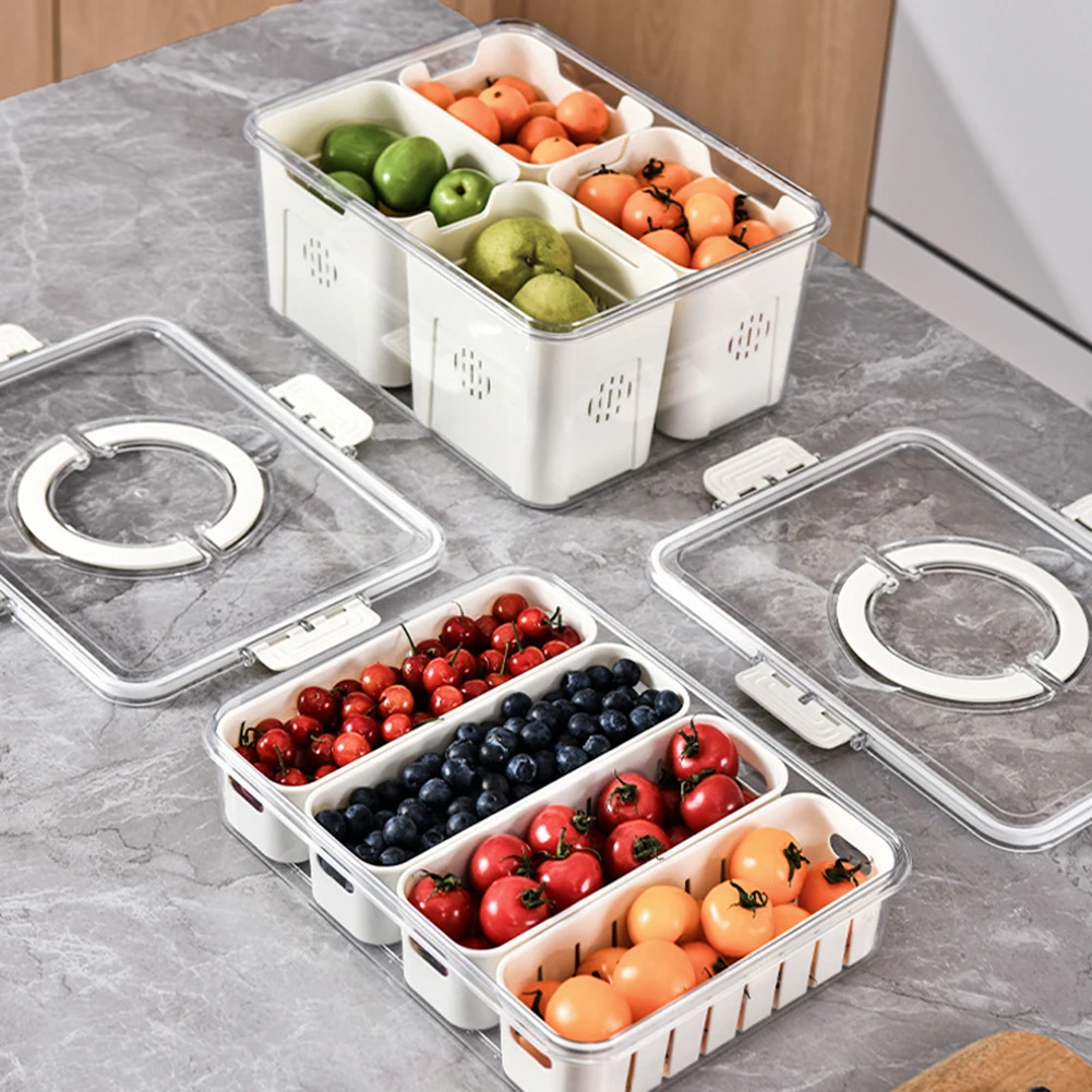 Fridge Organizer With Lids, Food Case With 4 Compartments PET Removable Containers For Food And Storage Universal