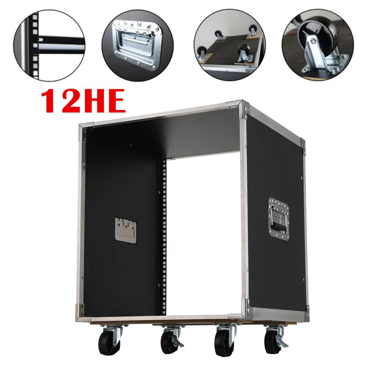 12U Portable Rolling Network Rack Built-in Handles Swivel Caster Wheels Outdoor Wedding Audio Video Telecom Equipment Rack